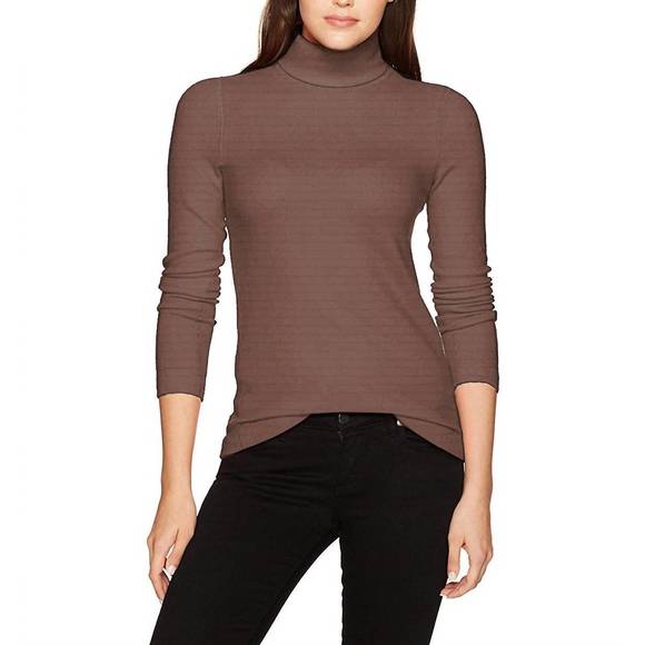 NEW THREE DOTS brushed turtleneck sweater in mink - Picture 1 of 1